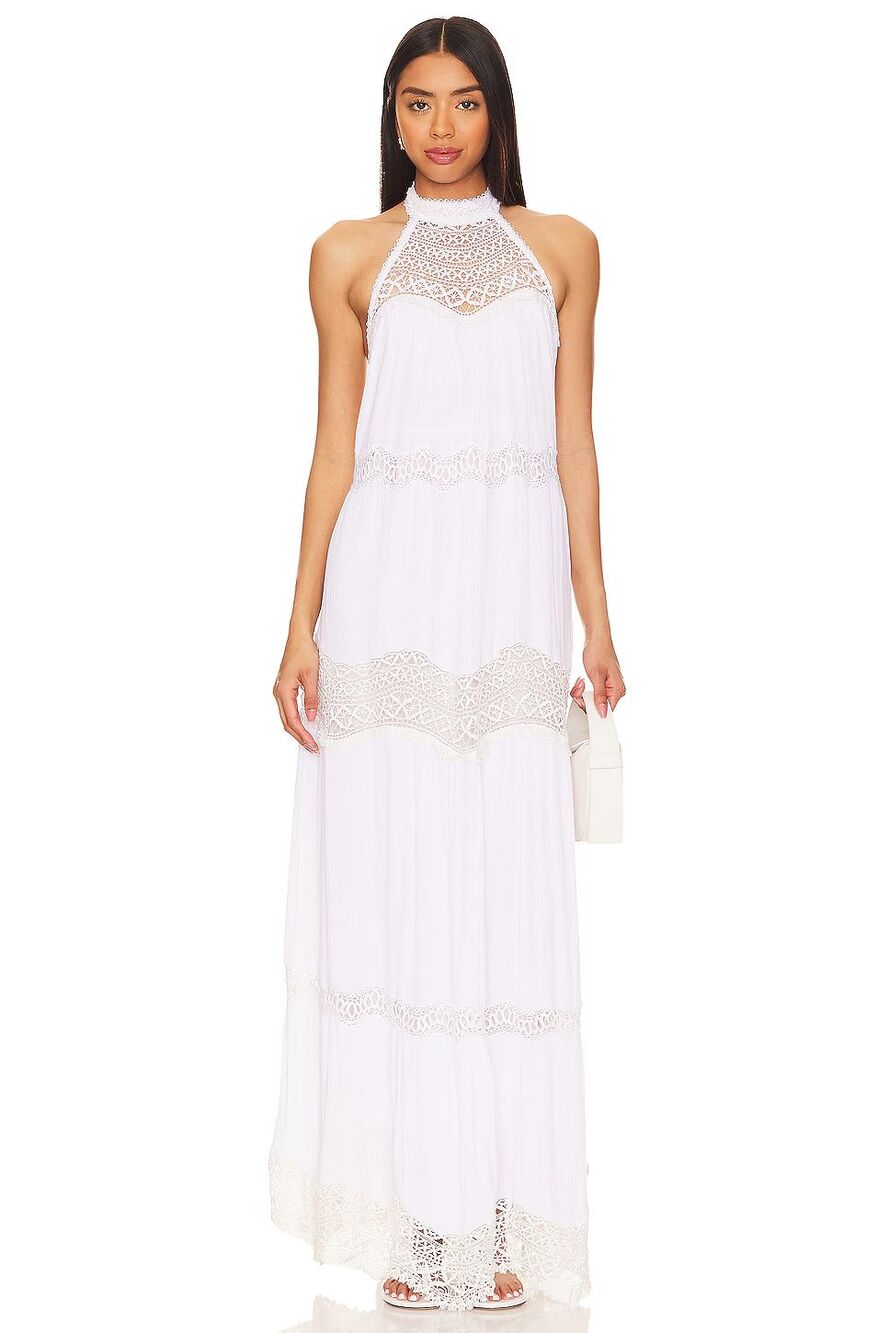 NWT $298 REVOLVE WOMEN'S SIZE XS TULAROSA WHITE EMILY EYELET HALTER MAXI DRESS